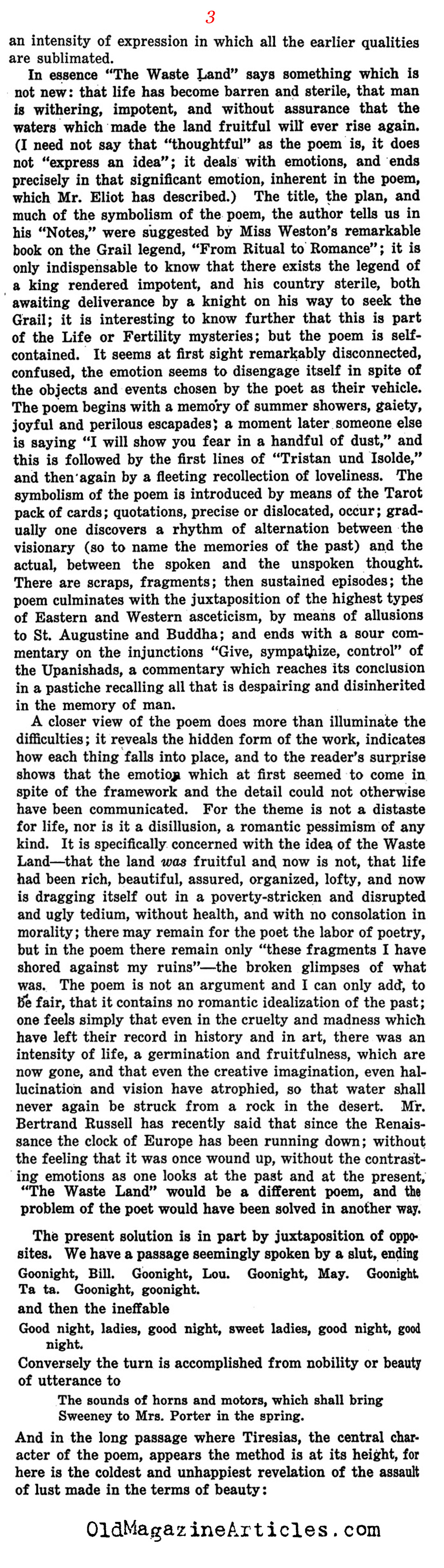 SUMMARY AND ANALYSIS OF THE WASTE LAND BY TS ELIOT THE